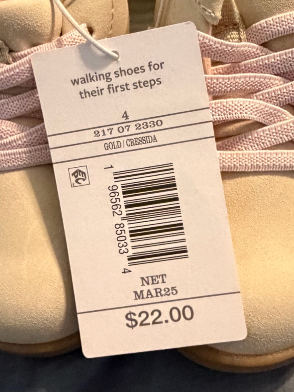 Toddler Walking Shoes - Cream with Pink Laces